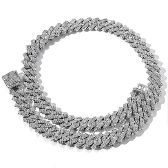 Mens 18k White Gold Plated 14mm Cuban Link Chain 215 - Picture 6 of 9